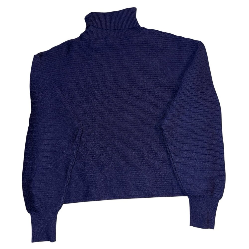 Good American Wide Rib Cropped Turtleneck Sweater in Blue Rinse Size 1 (Small) - Picture 5 of 5